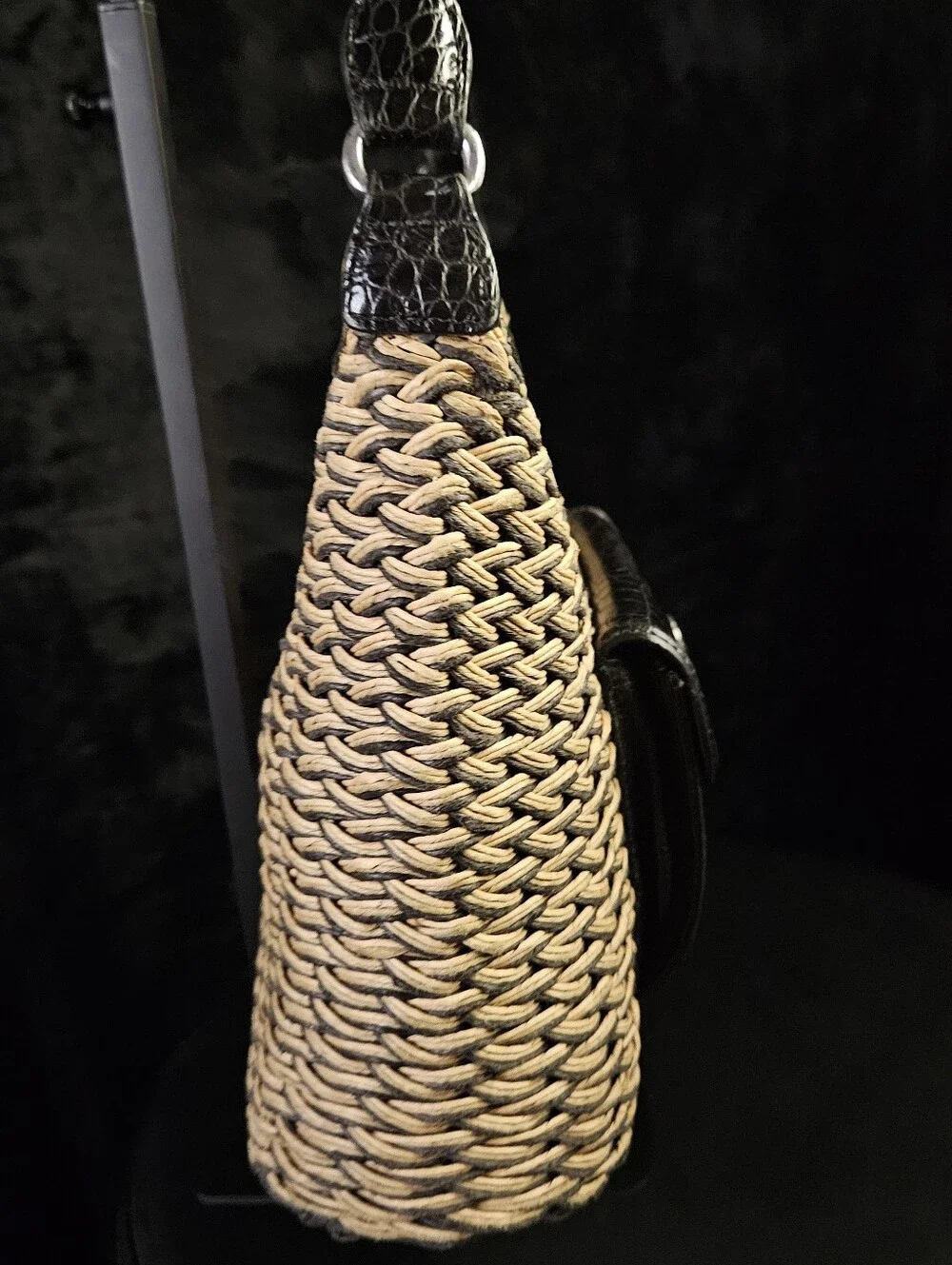 Brighton Edna Woven Straw Hobo Bag with Front Leather Pocket